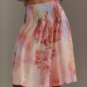 By Anthropologie Low Rise Watercolor Cotton Knee Length Skirt Women's Large